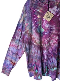 Image 4 of XL Unisex Adult Soft Long Sleeve Tee in Earthy Raspberry Spiral Ice Dye