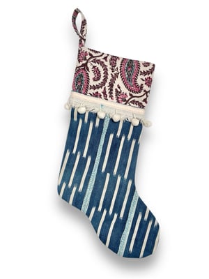 Image of CHRISTMAS STOCKINGS - INDIGO/PAISLEY