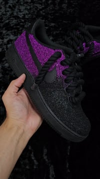 Image 1 of Black Glitter Purple Bottom Air Force 1