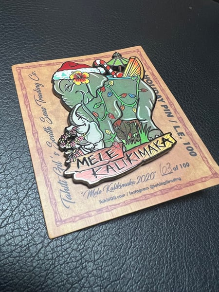 Image of 3” “Mele Kalikimaka” Holiday Tiki Mug Enamel Pin LE 100
