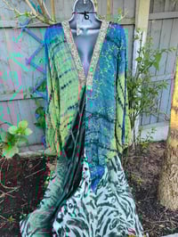 Image 7 of Wanderlust maxi dress Sari tie dye GREEN BLUE upto 18 uk