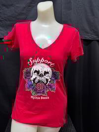 Image 1 of Lady Skull Rose V neck Red 