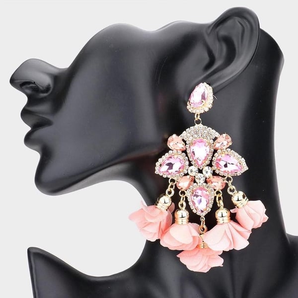 Image of LARGE FLORAL CRYSTAL BASE EARRINGS (Peach)