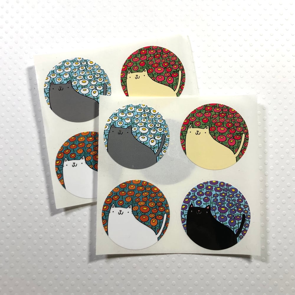 Image of cats in flower fields stickers