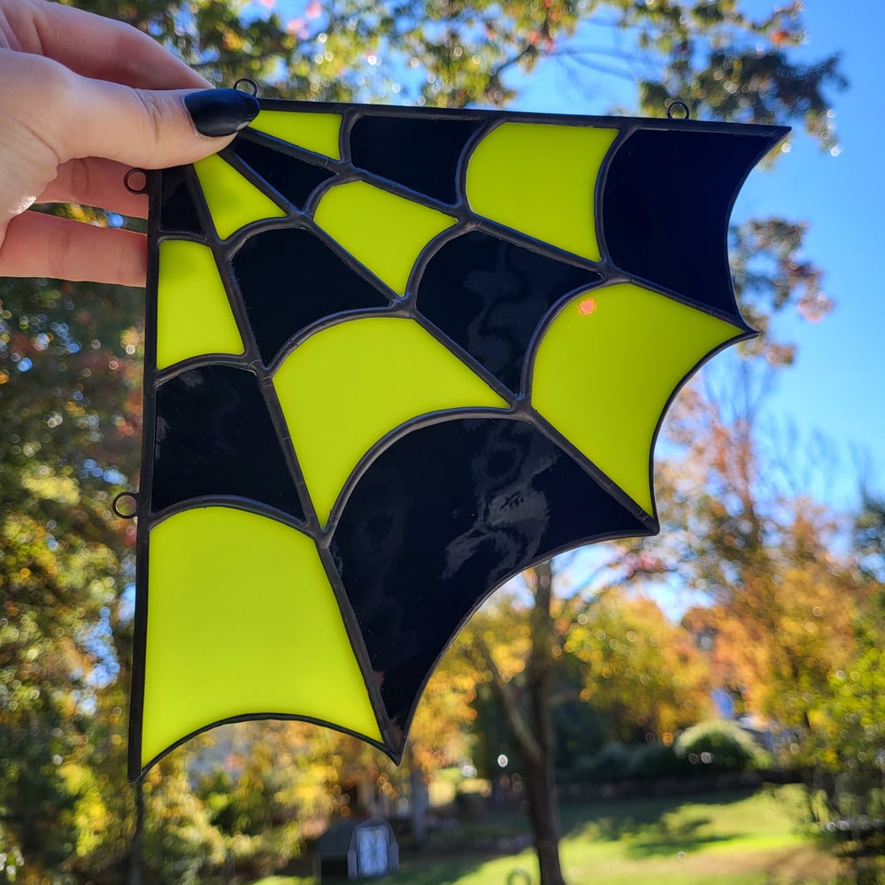 Green and Black Stained Glass Corner Web