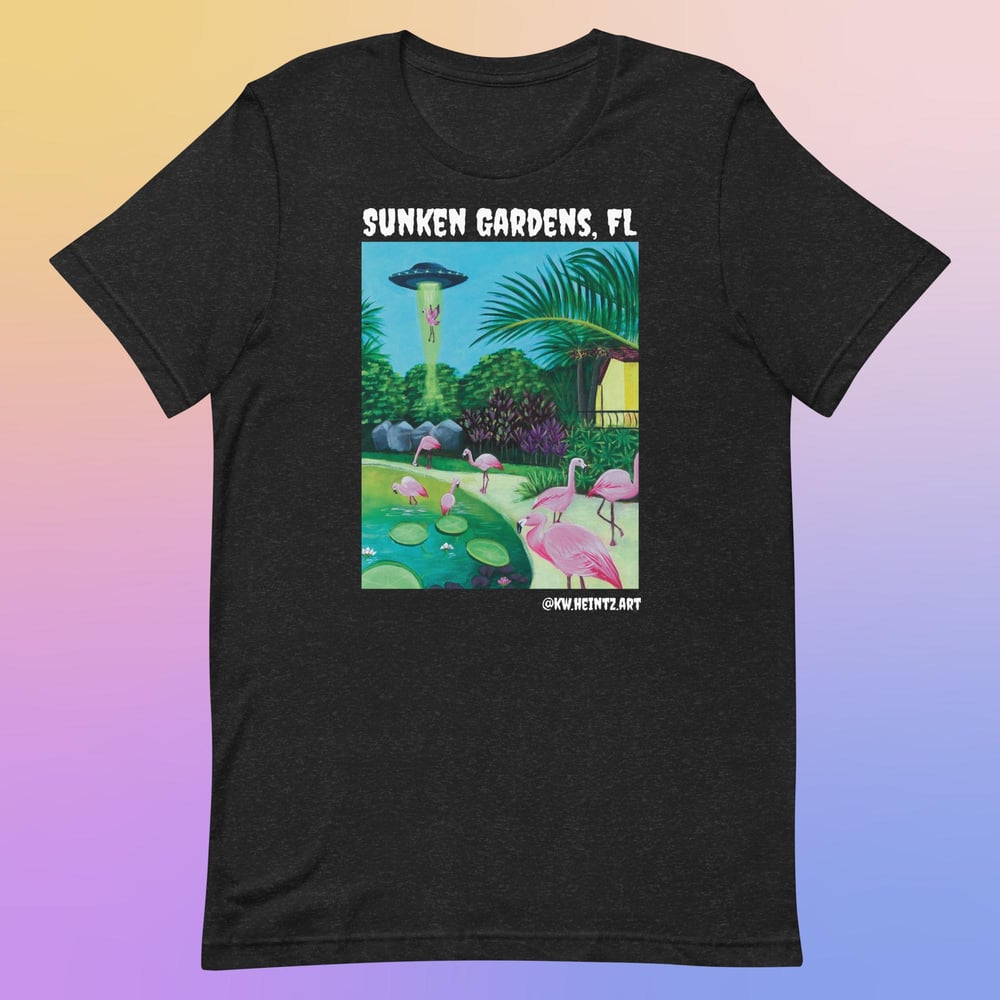 Image of Weird Florida Local Art Shirt | Sunken Gardens, FL Flamingo Alien Abduction Shirt