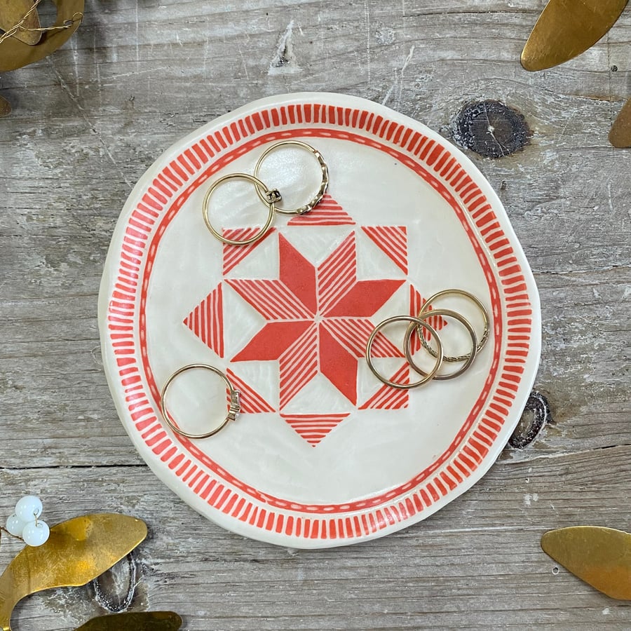 Image of Coral Quilt Star Mini Plate/Trinket Dish