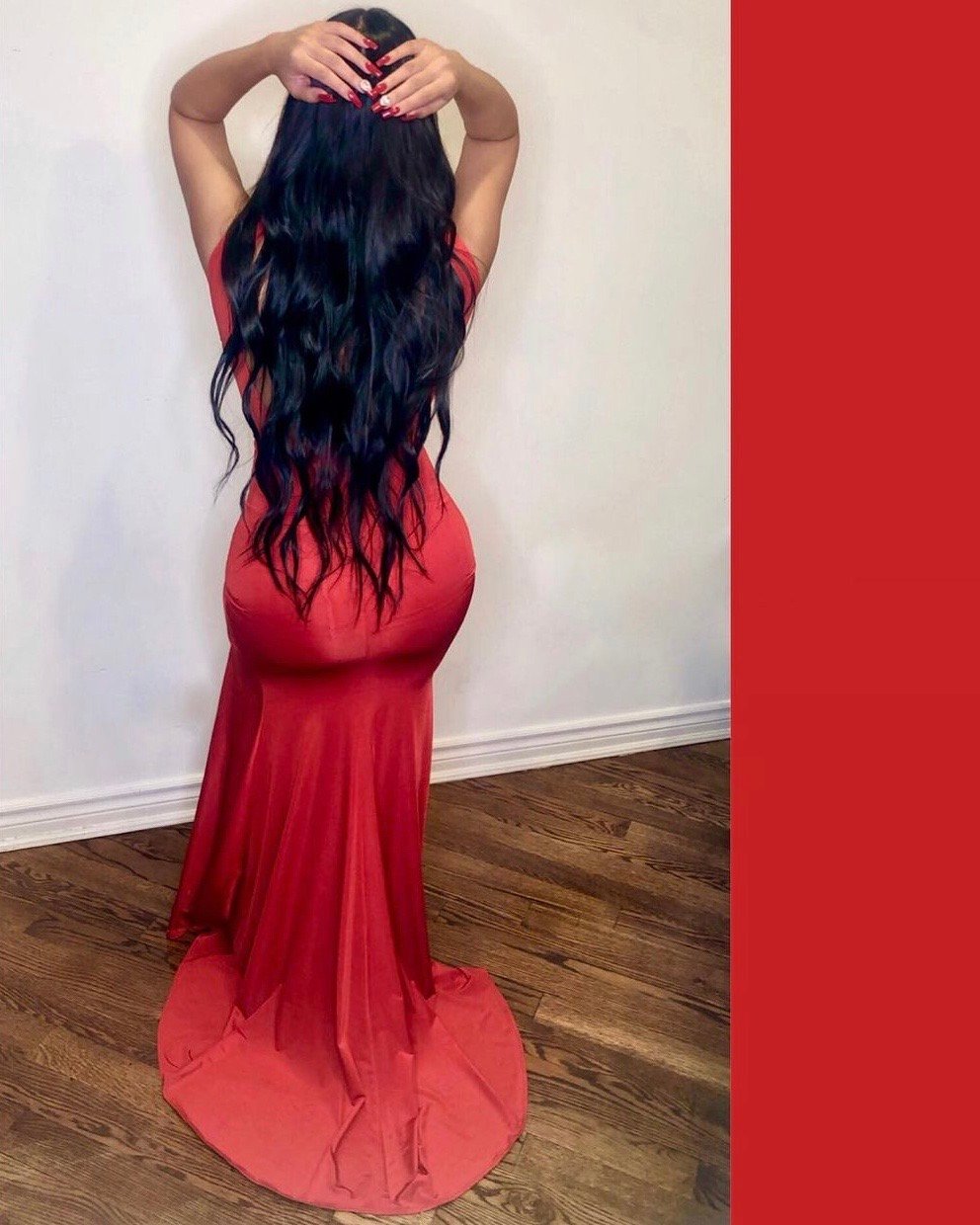 Image of RED EXTRA LONG GOWN WITH FRONT SLIT (SMALL)