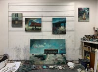 Image 5 of Painting / maleri / "ISLANDS BRYGGE – Malerdrømme og tankestreger – Togvognen" / 90x130 cm