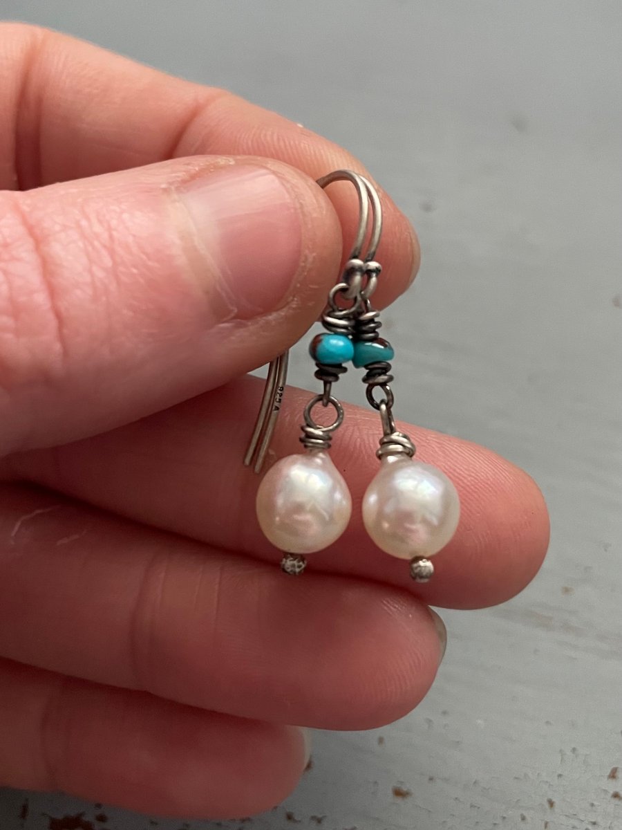 Akoya pearl and Egyptian turquoise earrings peaces of indigo