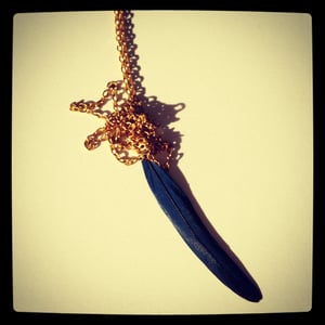 Image of Dark Blue Feather Necklace, Feather Necklace, Gold Chain Necklace