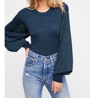 Image 1 of FREE PEOPLE let it shine teal blue metallic sweater top shirt