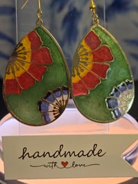 Image 5 of Handcrafted Resin Double Flower Tear Drop Earrings 
