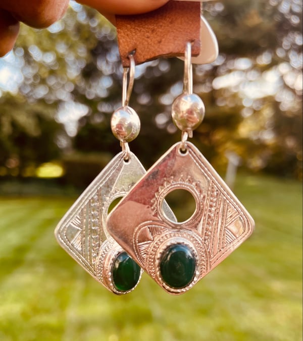 Image of Tuareg Silver & Green Malachite Small Earrings