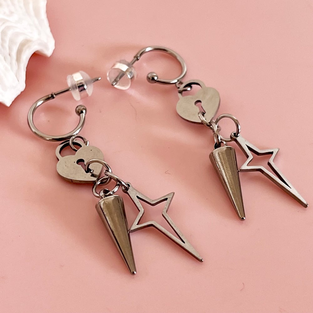 Image of Lock and Charm Half Hoops