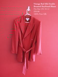 Image of Vintage Red Silk Double Breasted Boyfriend Blazer
