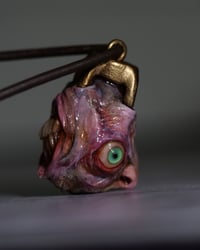 Image 3 of Egg of the King bruised pendant, leather cord, brass hardware