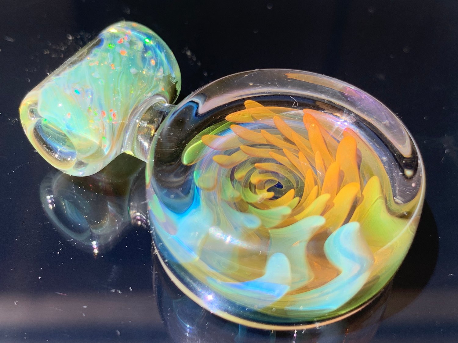 Fume coin pendant w/crushed opal