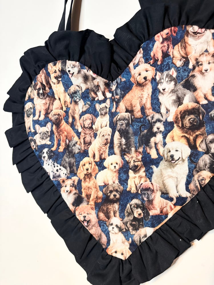 Image of Puppy Love Heart Bag – Black Ruffle Edition 