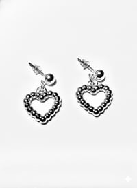 Image 1 of Beaded Heart Drop Earrings – Stainless Steel Studs, Minimalist Jewelry
