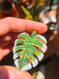 Image 3 of Green uv variegated monstera leaf pendant 