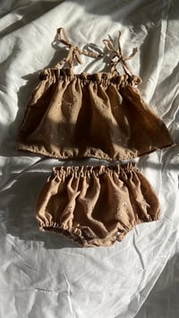 Taupe Eyelet Littles Taytum & Ava Bloomers Set 