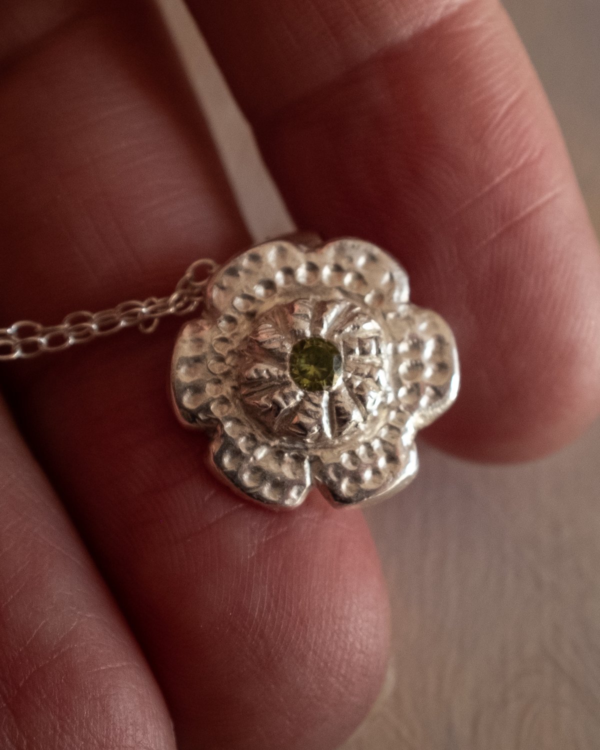 Image of Fine Silver Textured Flower Necklace 