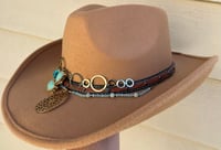 Image 3 of Brown Cowboy Hat Crystal, Bead and Chain Band