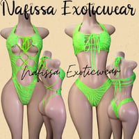 Image 1 of Lime Green Backless Bodysuit and Shorts Set with Gold 