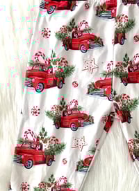 Image 6 of Pre-Owned Kids Christmas Bell Bottom Leggings Red Truck Print Youth 10–12
