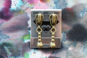 Image of Brass Patina Stacked Spheres, Zipper Pull Earrings