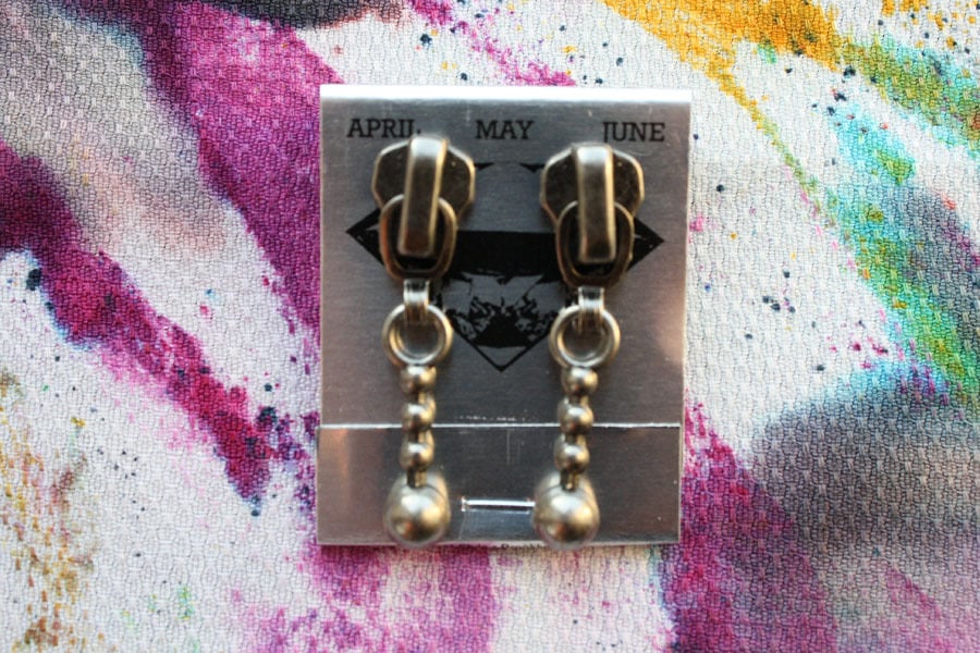 Image of Dark Silver Stacked Spheres, Zipper Pull Earrings