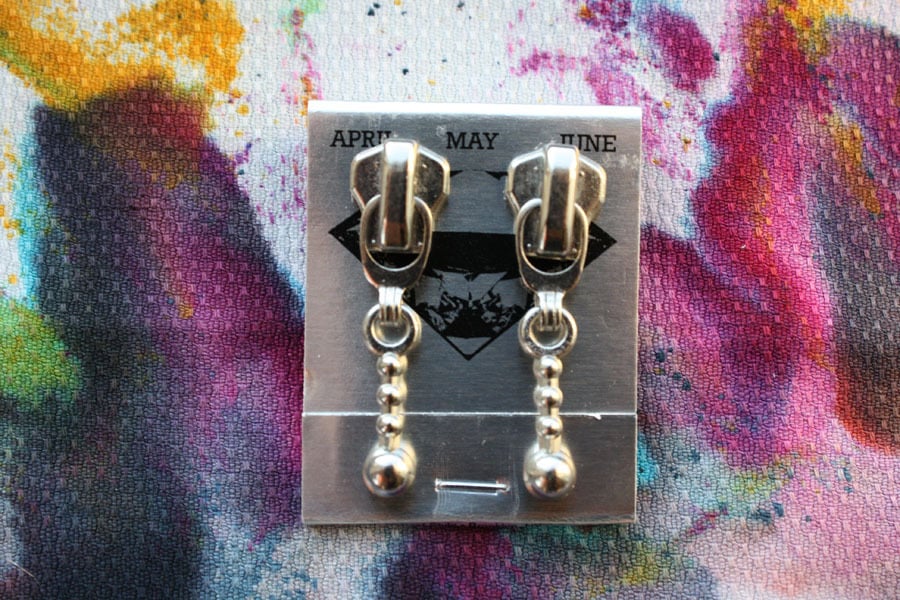 Image of Silver Stacked Spheres, Zipper Pull Earrings