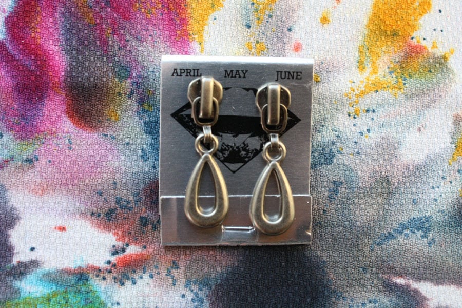 Image of Dark Silver Drops, Zipper Pull Earrings