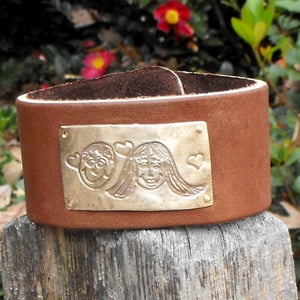 Image of YOUR CHILD'S ARTWORK - Bronze on Leather Cuff