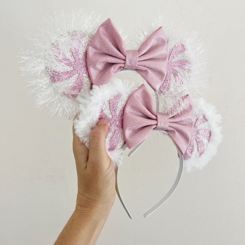 Image of Pink Peppermint Mouse Ears with Trim