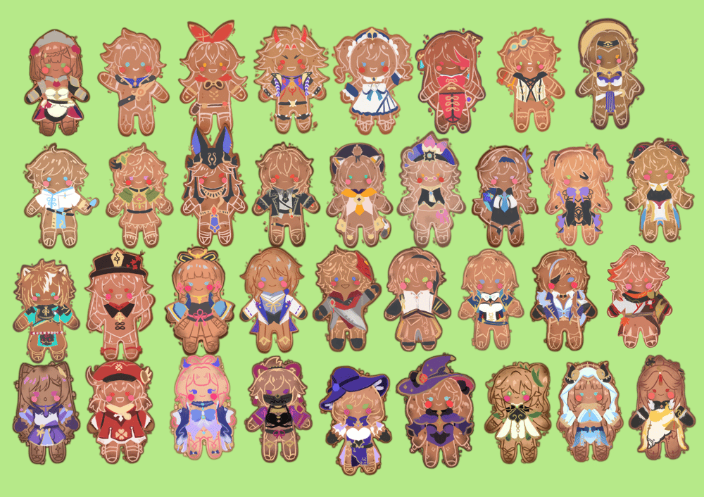 Image of Genshin Gingerbread Glitter Stickers