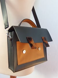 Image 3 of Cartable Josef en cuir Noir mat et léopard