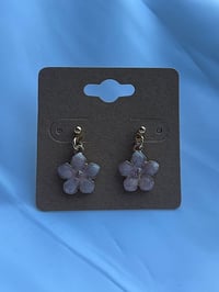 Image 2 of Gold Pearl Pink Flower Earrings