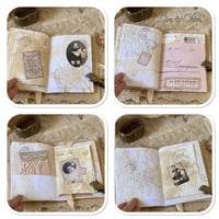Image 4 of Handmade Junk Journal tattered coffee dyed paper Fabric and vintage french  Lace