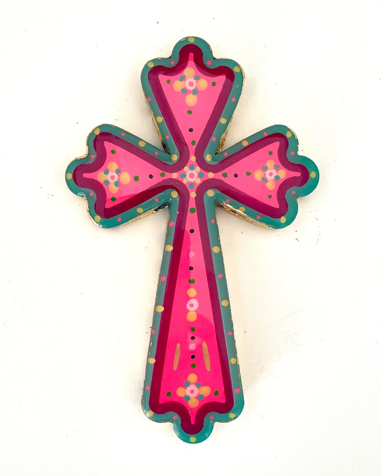 Image of Floral Cross Small Hot Pink/Magenta /Aqua 