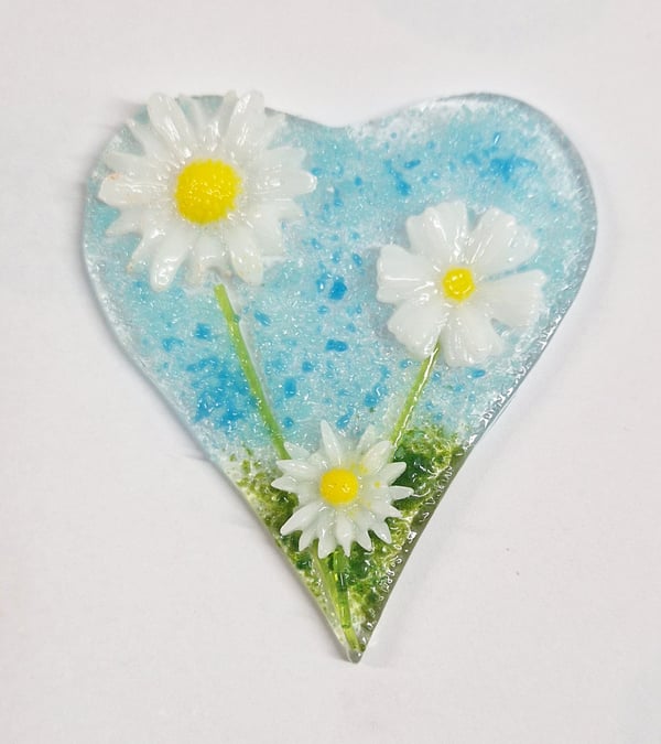 Image of Fused Glass Daisy Heart