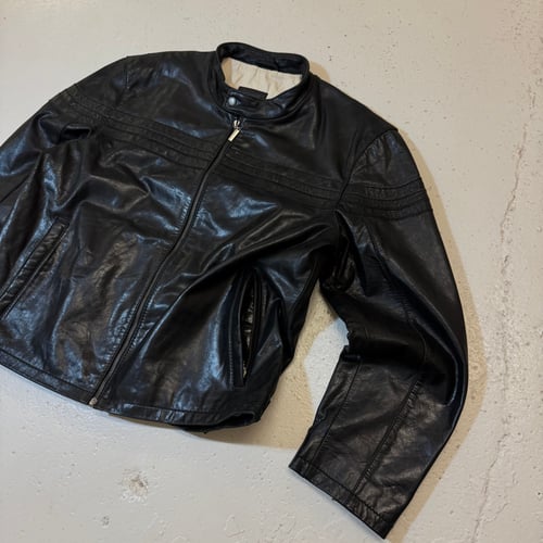 Image of 1990s Cropped Heavyweight Leather Biker Jacket, Size Large