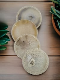 Image 1 of Set of 4 Agate & White Moonstone Crystal Resin Coasters With Holder 'The Abundance'