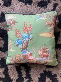 Image 1 of Western green cowboy cushion cover with black piping