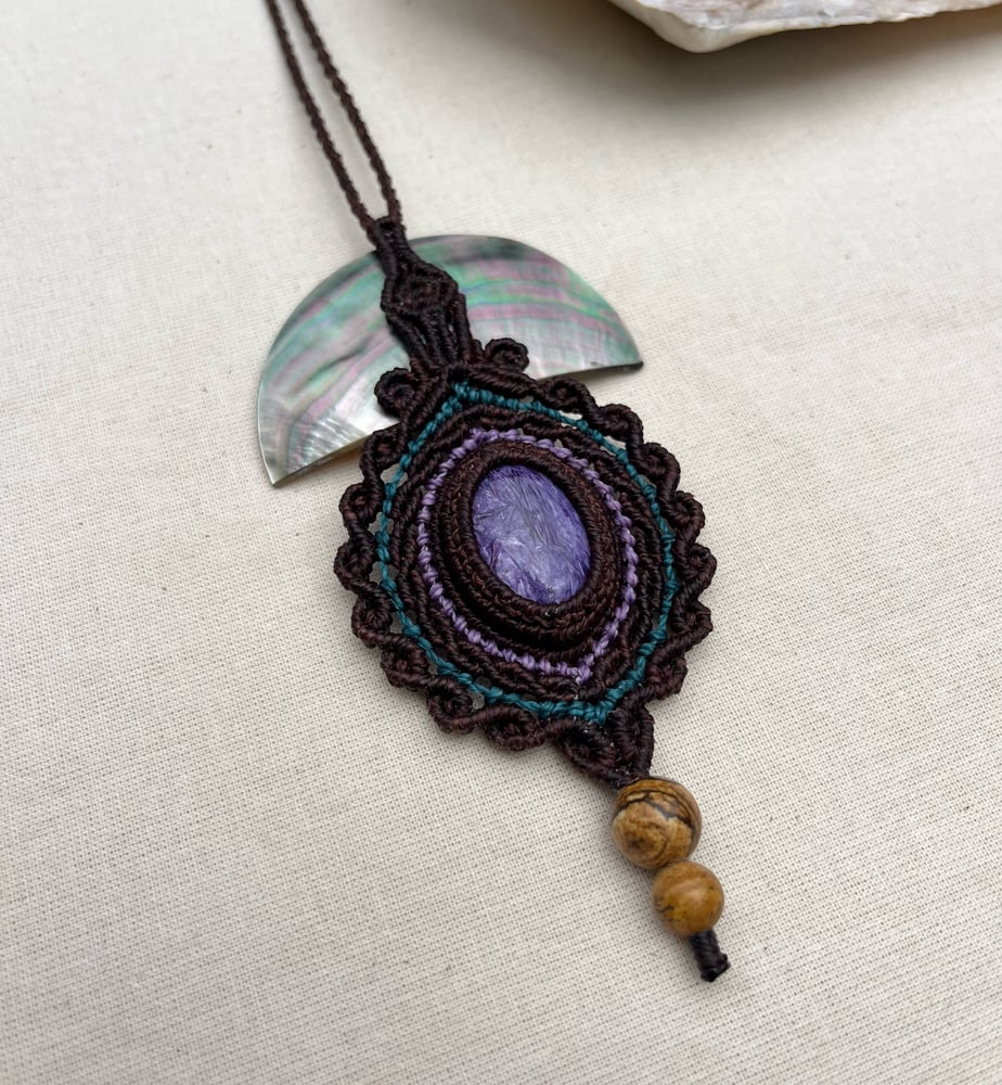 Image of Macrame necklace with charoite stone