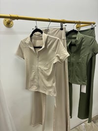 Image 2 of short sleeve zip flare gym set 