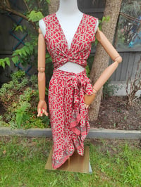 Image 7 of Pasha Co ord set top and frill wrap skirt - Red