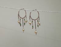 Image 1 of Copper and green bead hoops with freshwater pearls