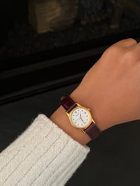 Image 3 of Vintage SEIKO Brown Leather Watch White Dial 🤍